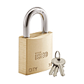 35 x 20 x Ø 6 mm. Cadenas. Corps en laiton. Anse en acier cémenté. Varié avec 3 clés. 4 goupilles
