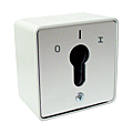 Contacteur à clé apparent marche/arrêt sans barillet. En applique L 75 x H 75 x P 65 mm