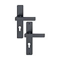 Ensemble Toulon sur plaque alu, noir mat, clé I, carré de 7 mm, entraxe de fixation de 195 mm, pour épaisseur de porte 38-47 mm