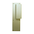 Plaque seule porte palière. Fixation par vis à bois. Plaque de 250 x 70 mm. Poignée de 120 x 51 mm. Epaisseur 2 mm. Trou rond Ø 36 mm, champagne