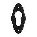 Rosace fer noir ovale N-1305, épaisseur 2 mm, sans ressort de rappel. En 70 x 35 mm, trou de clé I