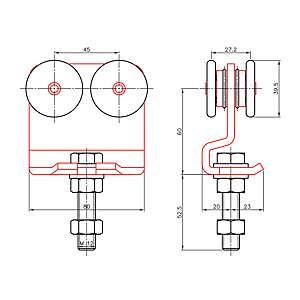 visuel2 Roulette double sur monture à boulon fixe