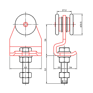visuel3 Roulette simple sur monture à boulon fixe