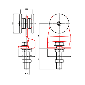 visuel2 Roulette simple sur monture à boulon fixe