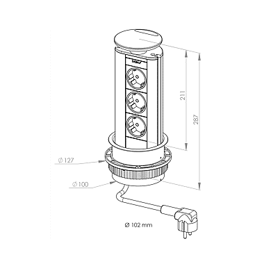 Bloc prise cylindrique rétractable 15931 photo du produit visuel_1 XL