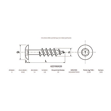 Vis de penture tête ronde large Torx inox A2 photo du produit