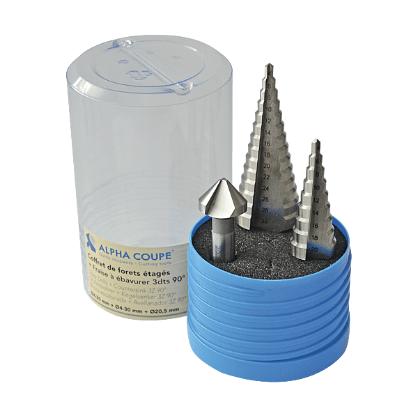 Coffret 2 forets étagés et 1 fraise à ébavurer photo du produit visuel_1 2XL