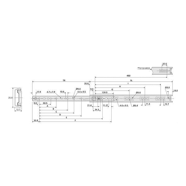 Coulisse à billes DB2132 photo du produit visuel_1 2XL