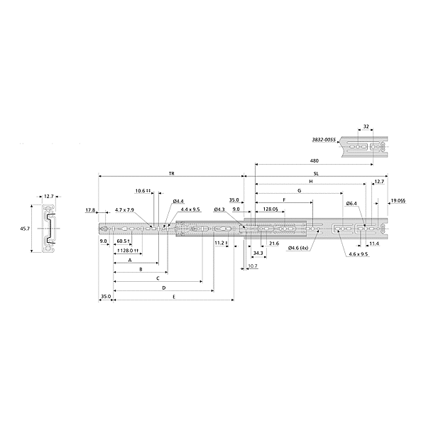 Coulisse à billes DH 3832 photo du produit visuel_1 2XL