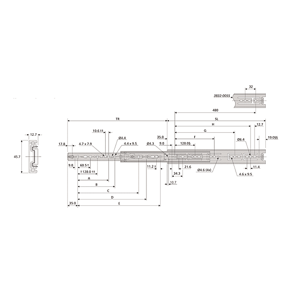 Coulisse à billes DW 3832 photo du produit visuel_1 2XL