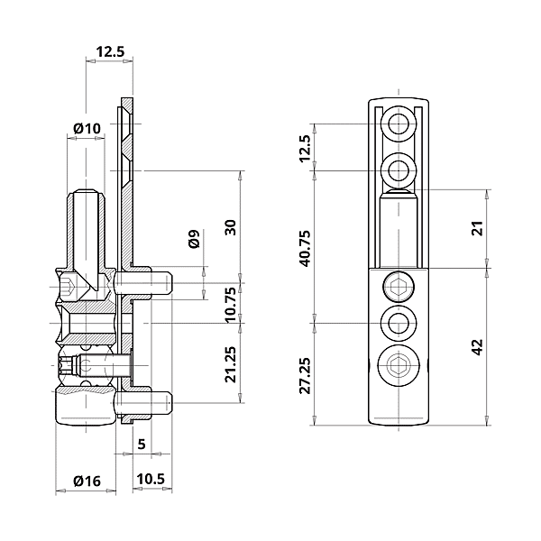 Fiche réglable 3D à broches sur platine Ø 16 mm Mixacta photo du produit visuel_1 2XL