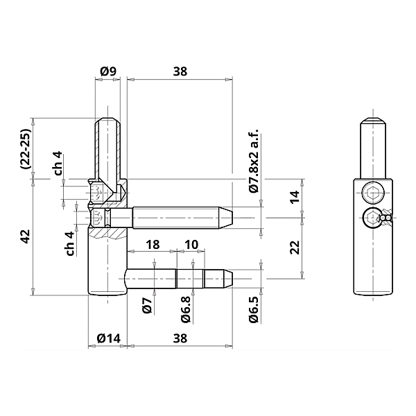 Fiche réglable à  2 broches Ø 14 mm lg 38 mm Exacta photo du produit visuel_1 2XL