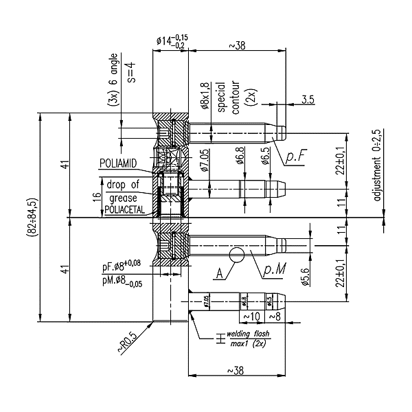 Fiche réglable à 4 broches Ø 14 mm F 848 00 00 /A8005 photo du produit visuel_1 2XL