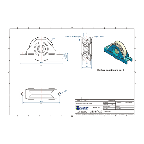 Galet sur monture à gorge en V photo du produit visuel_1 2XL