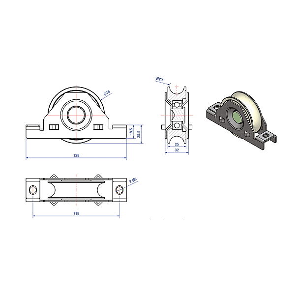 Galet sur monture à gorge ronde photo du produit visuel_1 2XL