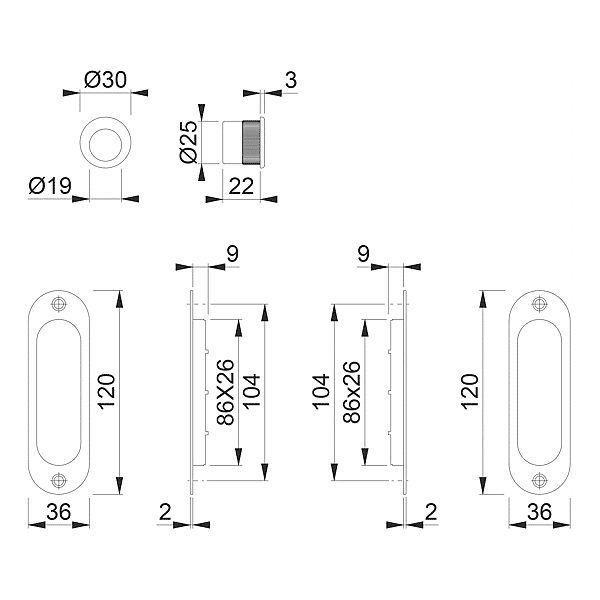 Jeu de poignées cuvettes ovales + tire-doigt 3948 photo du produit visuel_1 2XL