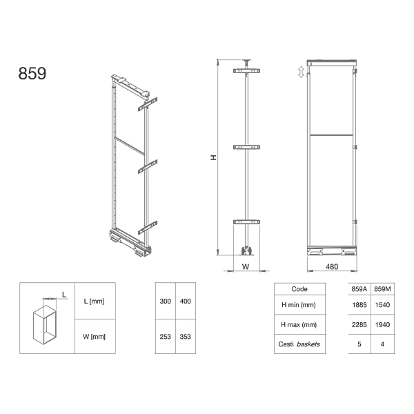 Kit colonne extractible avec glissières à billes Ellite photo du produit visuel_1 2XL