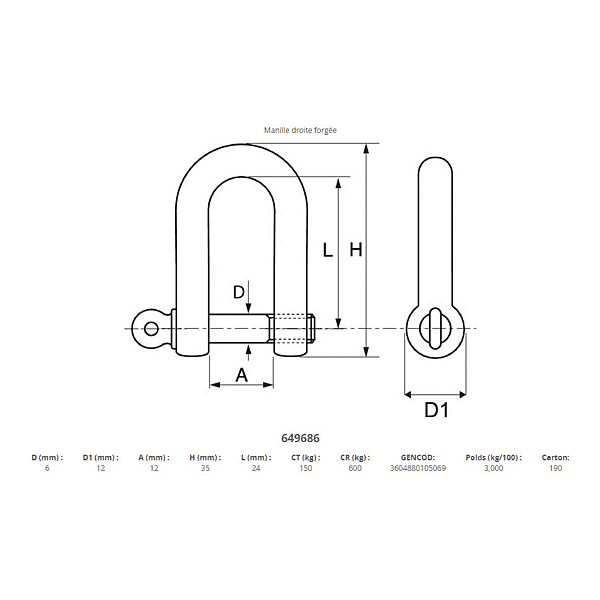 Manille droite photo du produit visuel_1 2XL
