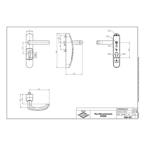 Module extérieur béquille débrayable et trou de cylindre EN3000 photo du produit visuel_1 2XL