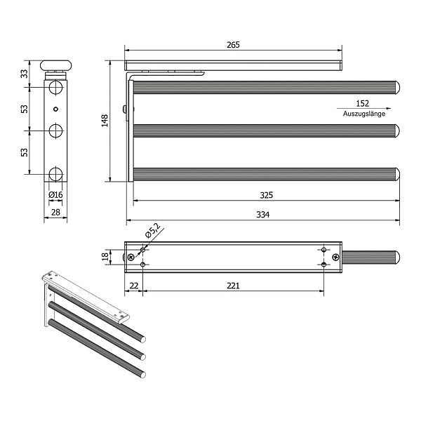 Porte-serviettes extensible 3 bras photo du produit visuel_1 2XL