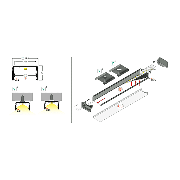 Profil + diffuseur chant droit UNI 14 photo du produit visuel_1 2XL