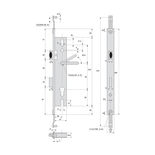 Serrure à encastrer 2570 têtière U photo du produit visuel_1 2XL