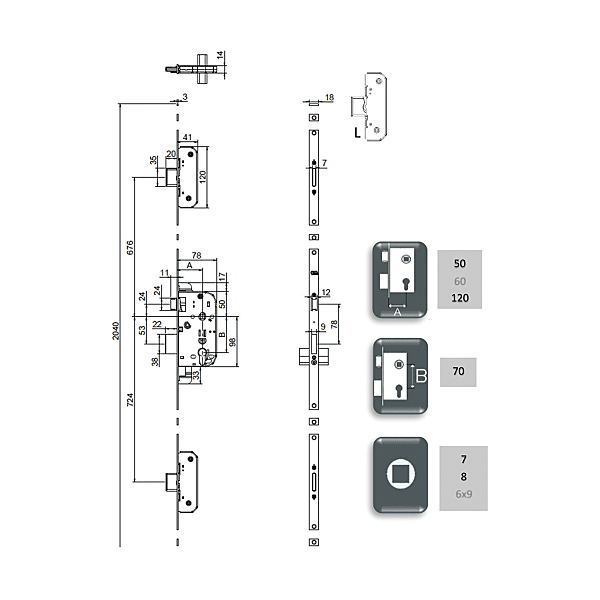 Serrure à encastrer multipoints M57L A2P* photo du produit visuel_1 2XL