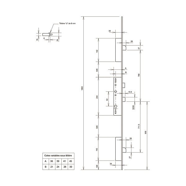 Serrure à encastrer multipoints à têtière filante FK60 photo du produit visuel_1 2XL