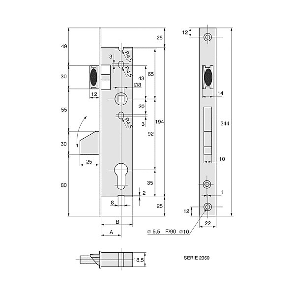Serrure à encastrer monopoint 2360.TP22 photo du produit visuel_1 2XL
