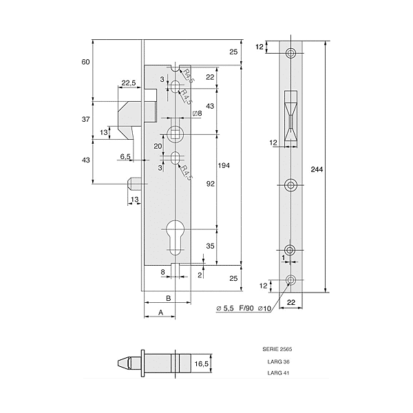 Serrure à encastrer monopoint à mentonnet pour portail coulissant 2565.TP22 photo du produit visuel_1 2XL