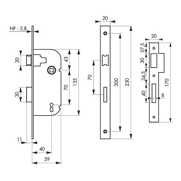 Serrure à encastrer monopoint NF 0505 photo du produit visuel_1 2XL