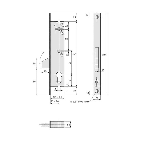 Serrure à encastrer monopoint pêne basculant 2362.TP22 photo du produit visuel_1 2XL