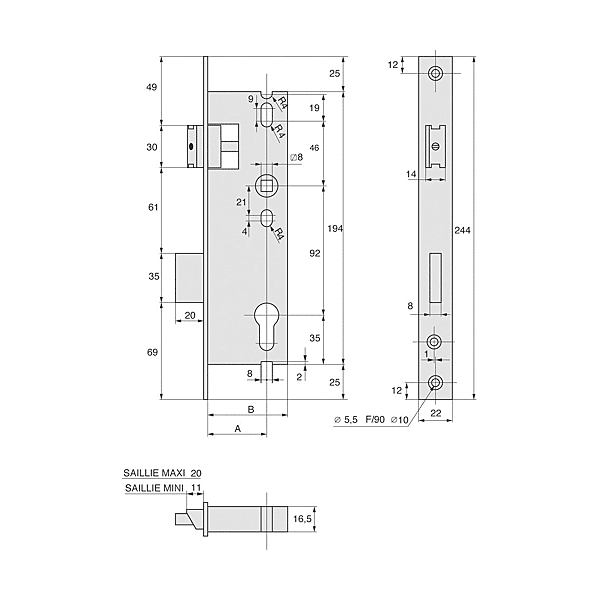 Serrure à encastrer monopoint pour portail coulissant 2560.TP22 photo du produit visuel_1 2XL