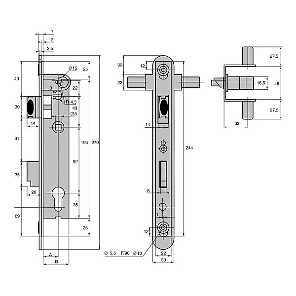 Serrure à encastrer monopoint pour portillon de piscine 2268 photo du produit visuel_1 2XL