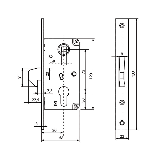 Serrure à encastrer monopoint pour portail coulissant 0970 photo du produit visuel_1 2XL